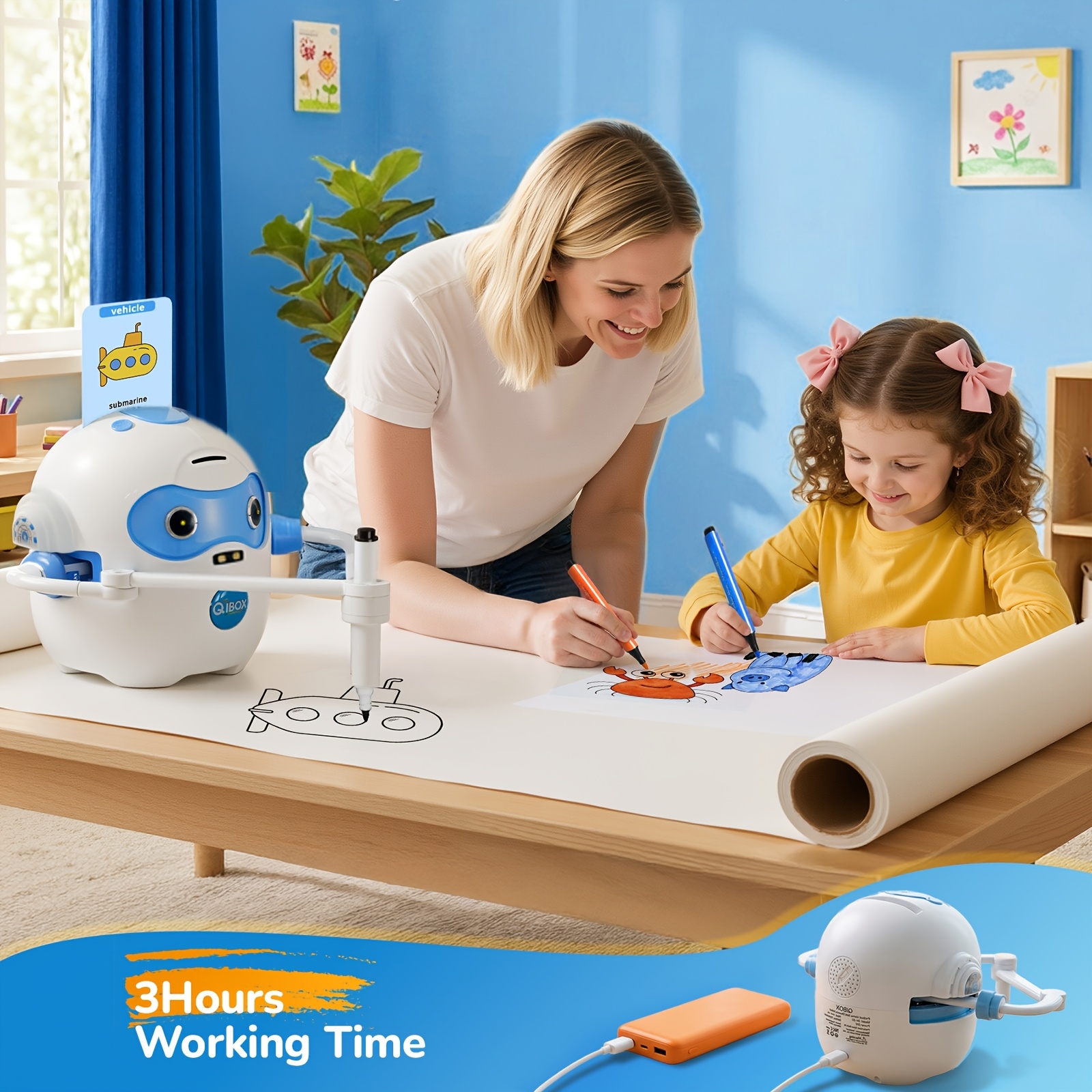 drawing robot rechargeable four in interactive educational robot drawing machine with 100 cards and color pens 3 8 year old boys and girls birthday and christmas learning toys Product details 1