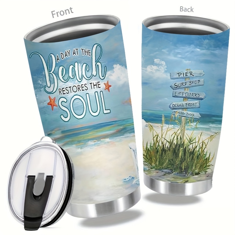 

Jit 20oz Stainless Steel Insulated Travel Mug With Lid & Straw Brush - Beach And Pier Design - Ideal Gift For Birthdays, Valentine's, And Women's Day