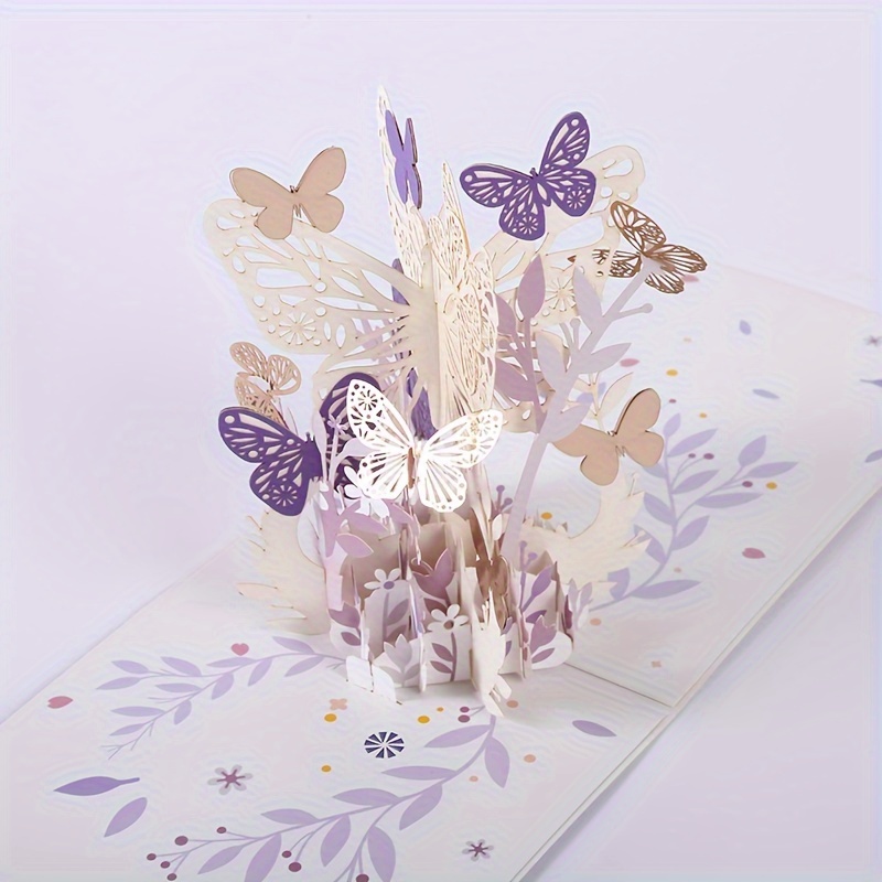 

1pc Butterfly 3d Pop Up Card, Pink/purple Hollow Paper Art Card With Envelope, Exquisite Greeting Card Wedding Anniversary Party Supplies Birthday Party Theme Party Decorations Mother's Day Gift