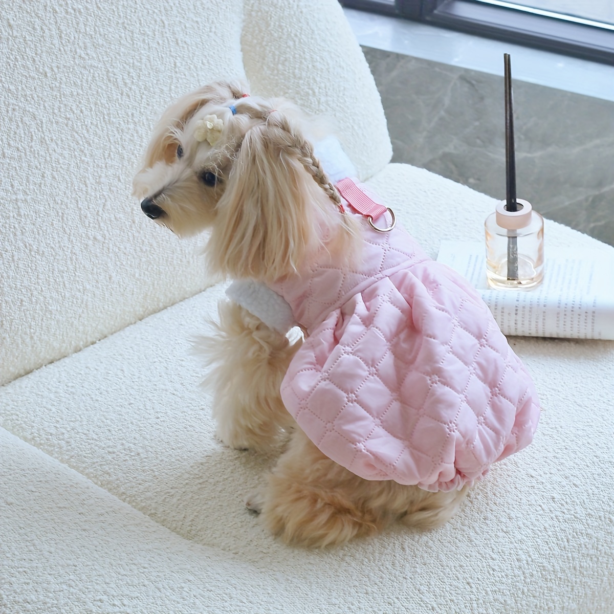 D Ring Small Pink Dog Coat Pink Quilted Fleece Dog Vest With D