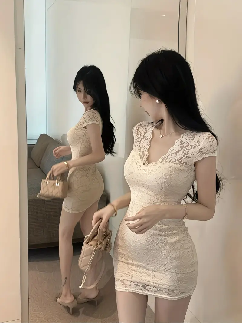 073 lace v neck dress women pencil skirt summer figure - Temu Mauritius 073 lace v neck dress women pencil skirt summer figure - Temu Mauritius
