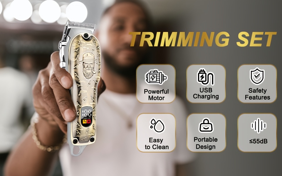 Kit professionnel de coiffure pour hommes LQT - Tondeuse 6 en 1 avec 13 accessoires et sac de rangement - Lames et peignes interchangeables, sans fil 36V - Design élégant or et noir - Pour usage à sec ou humide - Idéal pour salon, barbier ou usage domestique - Cadeau parfait pour Noël, fête des pères ou Saint-Valentin
