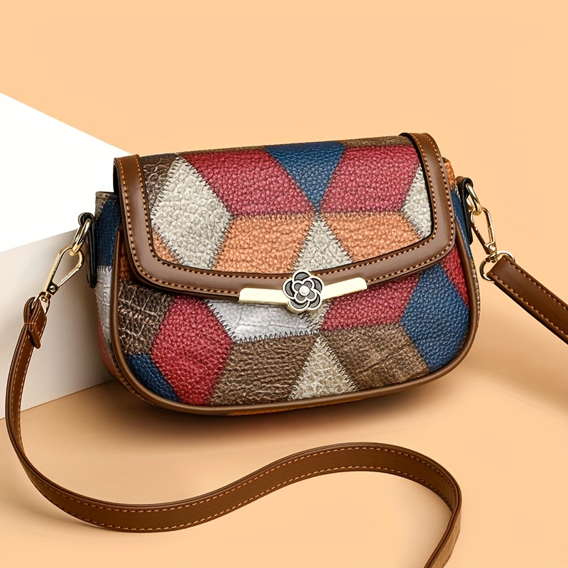 elegant two tone crossbody bag for women with adjustable strap anti theft   and stylish metallic floral accent   everyday use novelty purse details 8