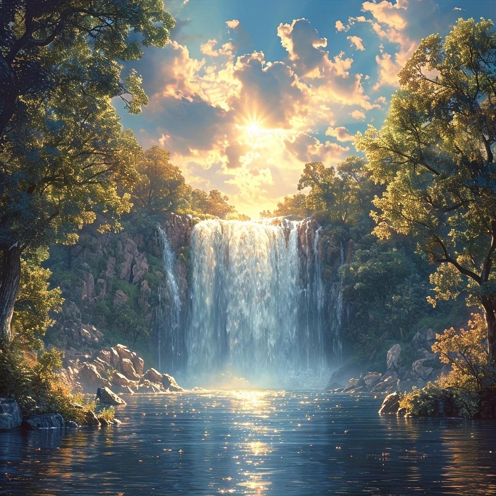 

1pc Large Size 40x40cm/15.7x15.7in Without Frame Diy 5d Diamond Art Painting Beautiful Waterfall, Full Rhinestone Painting, Diamond Art Embroidery Kits, Handmade Home Room Office Wall Decor