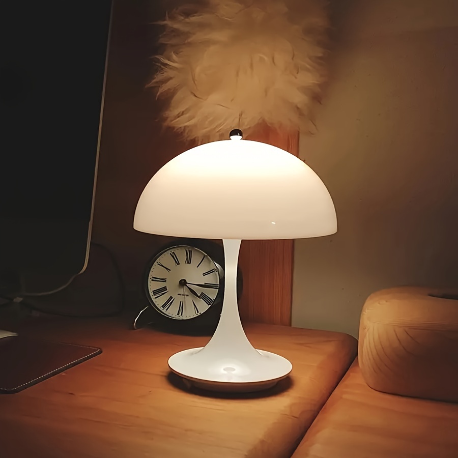 

1pc Mushroom Blossom Led Table Lamp, Modern Portable Tricolor Dimming, Wireless Usb Charging, Abs Plastic Nightstand Light For Dining, Living Room, Bedroom, Atmosphere Lighting