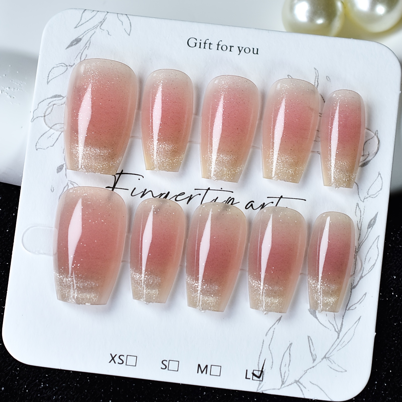 10pcs Handmade Gradient Glossy Cat Eye Pattern Nail Patches Set With Tool Kit