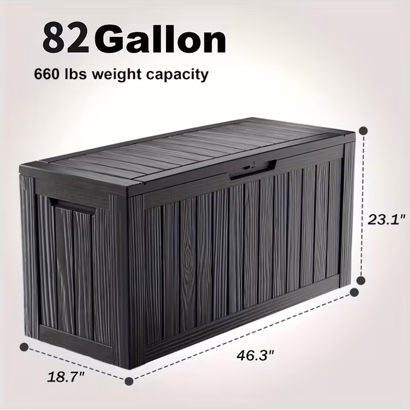 82 Gallon Wood Grain Resin Deck Box - Lockable Outdoor Storage Container