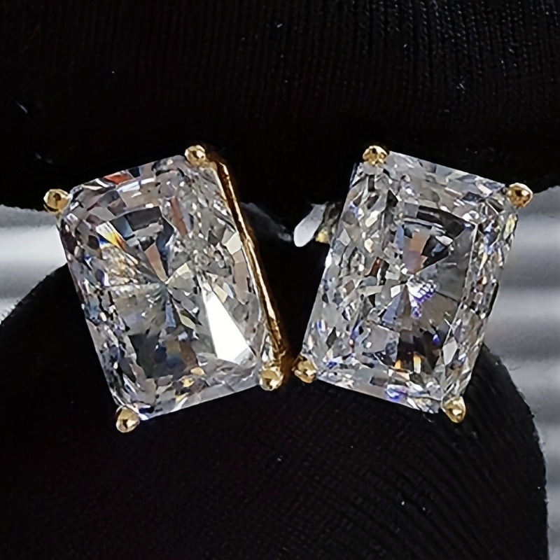 Women's Classical Square Zirconia Stud Earrings, Elegant Wedding