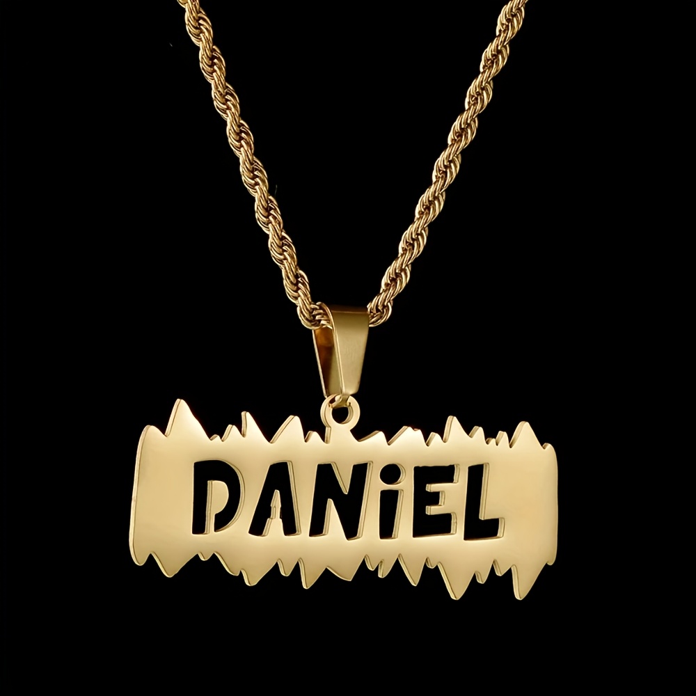 TEMU Custom Rope Chain Name Necklace, 304 304 304 304 Stainless Steel Hollow Name Necklace, Personalized Men's Nameplate Detachable Pendant Necklace,