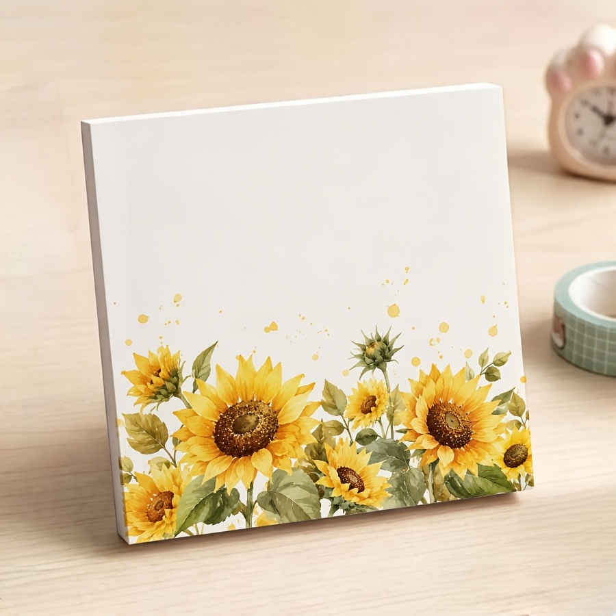 TEMU Cute Watercolor Sunflower Non-sticky Sticky Notes, Yellow Floral Tear-off , Blank Aesthetic , Suitable For Desk Decoration, School Supplies, And