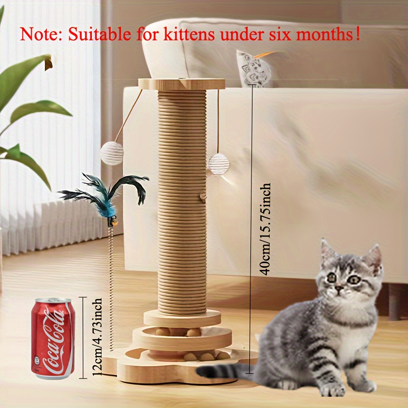 

Cat Scratching Post With Hanging Ball, Vertical Cat Tree Kitten Sisal Scratcher Toy, Cat Tracking Interactive Toys For Indoor Cats