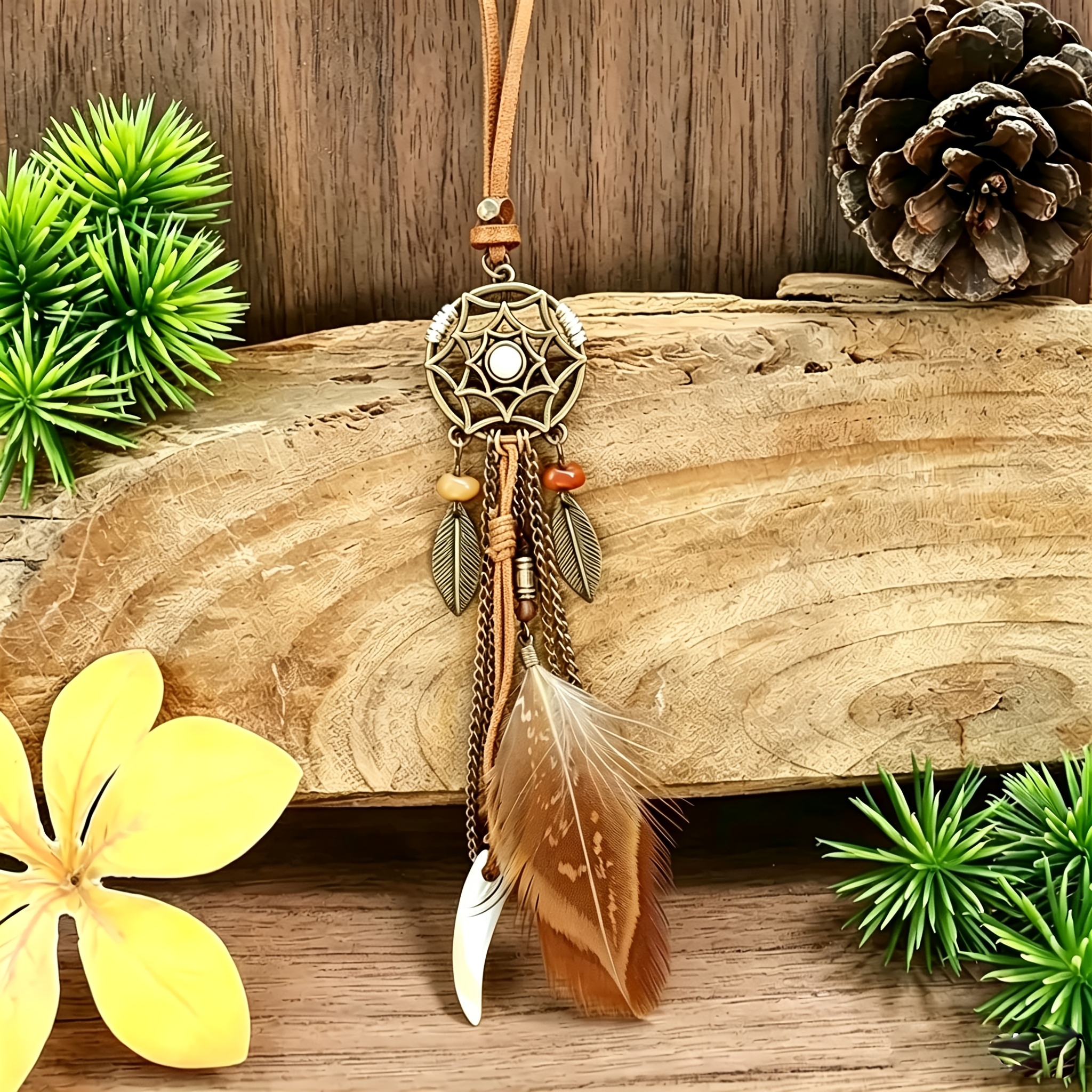 TEMU 1pc Long Natural Feather Women's Necklace