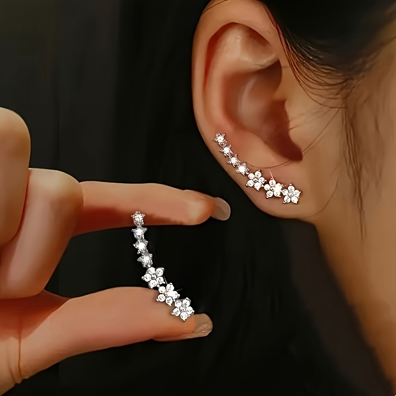 item picture womens sequined floral earrings elegant border inlaid studs hypoallergenic flower studs for   valentines day gift wedding and daily wear jewelry