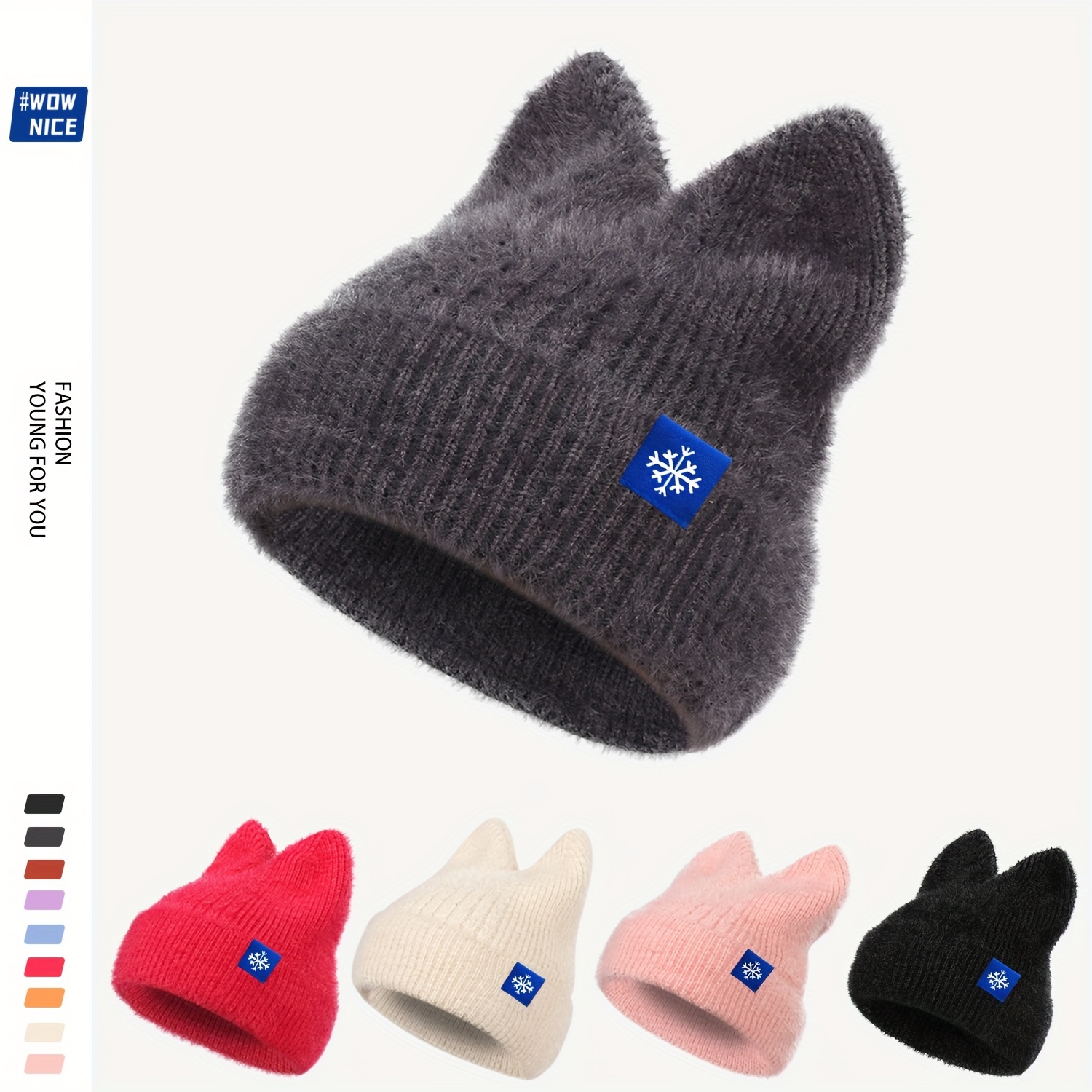 

& 's Knit Beanie Cat - , Fleece-lined Hat For | , , Washable | Christmas