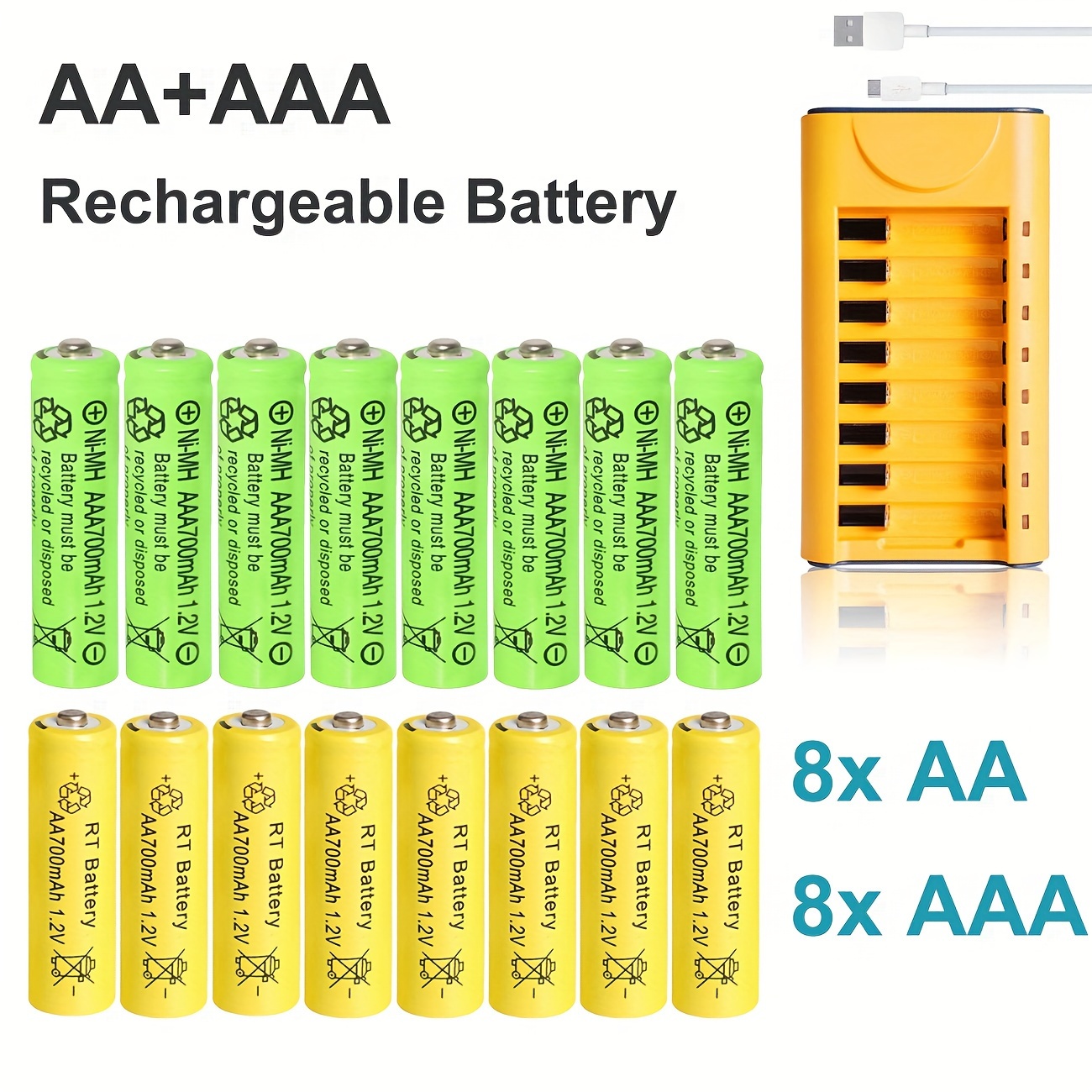 TEMU 8pcs Aa/aaa 1.2v 700mah Ni Mh Aa Rechargeable Batteries. Rechargeable Aa Batteries And Aaa Batteries Are Suitable For Mp3 Players, Uv
