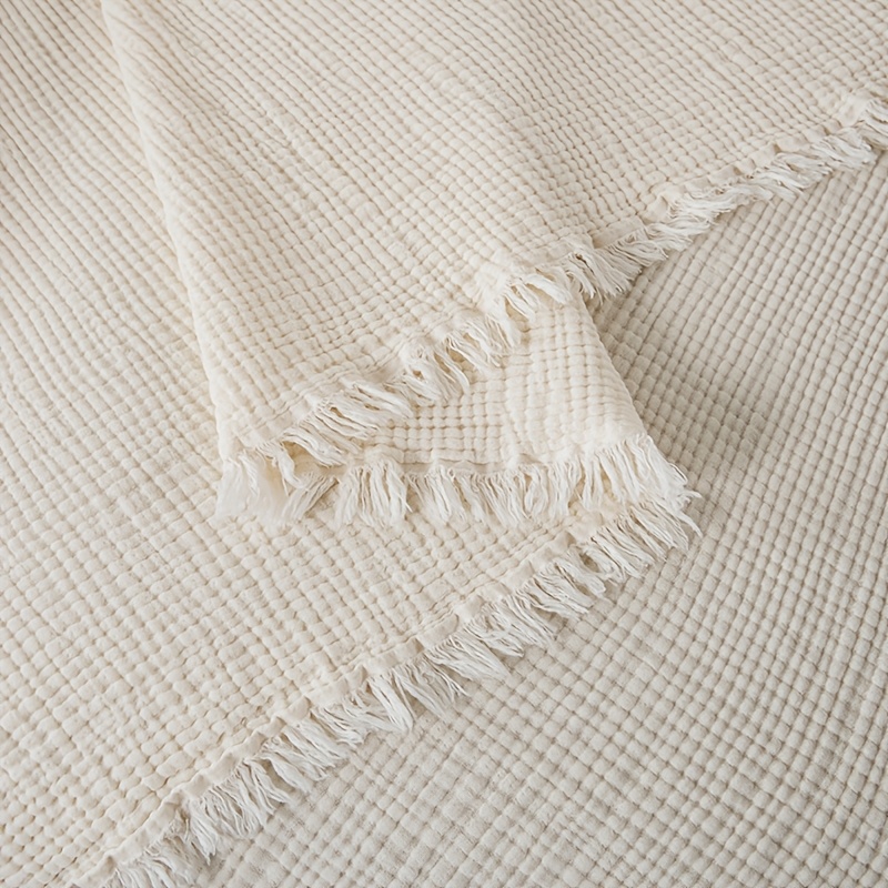 20% Linen 80% Egyptian Cotton 4-Layer Gauze Blanket - Soft Breathable Anti-Static Throw for Home Hotel (All Seasons)