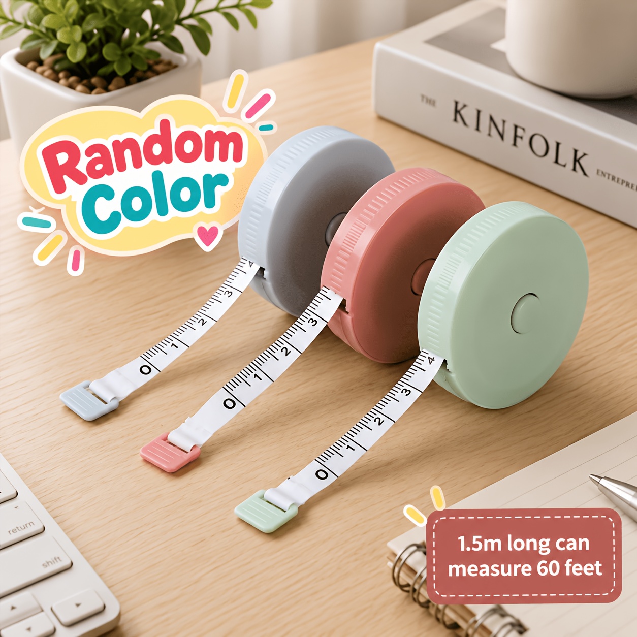 TEMU 3pcs Set Automatic Retractable Tape Measure, Random Colors, Soft And Portable Plastic Flexible Ruler, Measuring Tool For Students' Diy Crafts,
