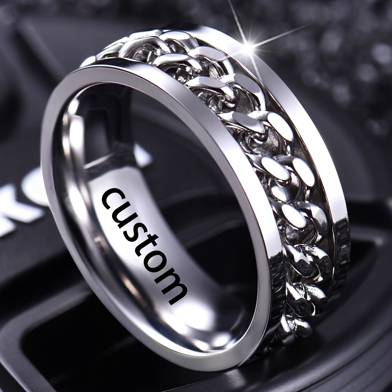 custom engraved letter and number birthday name ring rotating relax ring for men and women fashion jewelry suitable for   men and women Product details 1