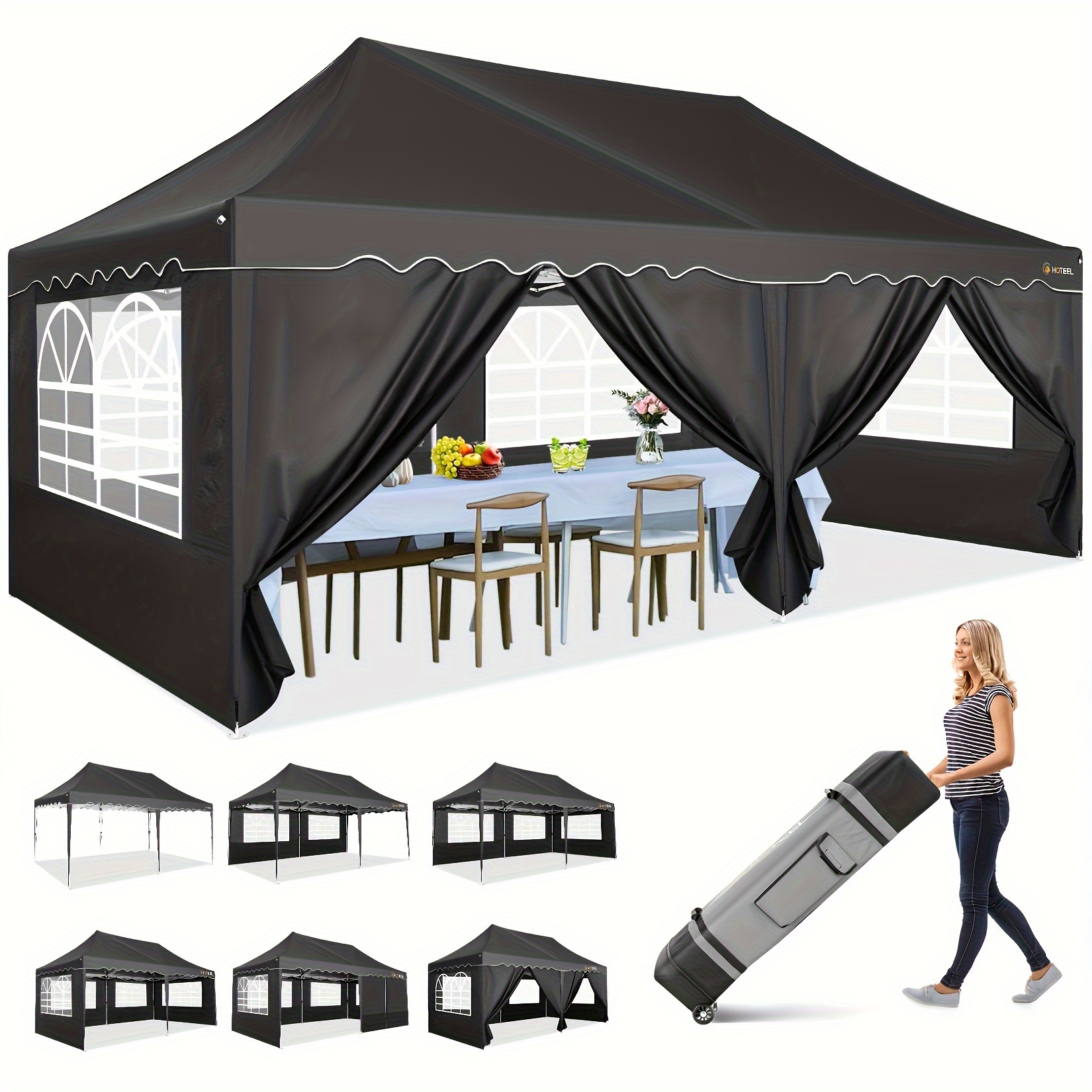 3 X 6m Pop Up Šotor s Stransko Senčnico, Opremljen z Valjastim Vrečkom in 4 Težkimi Vrečkami/Brez Peskovnih Vrečk, Primeren za Zunanje