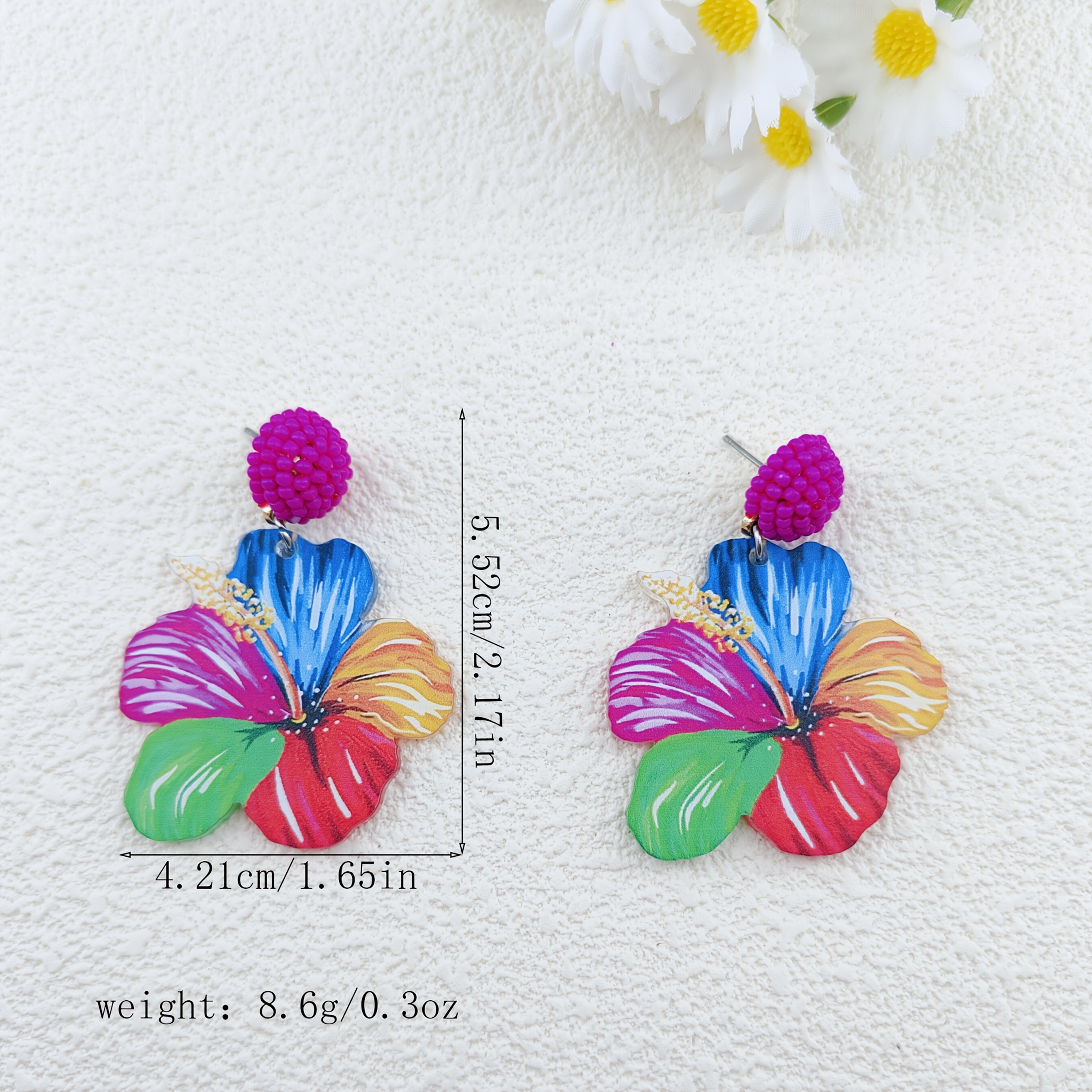 Elegant Multi-Colored Petal Design Resin Flower Earrings