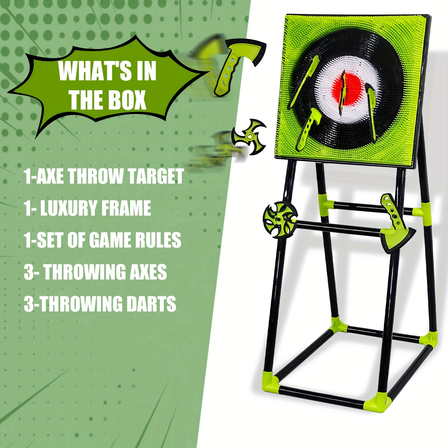 Portable Axe Throwing Game Set for Backyard Fun – Includes 3 Target Axes & 3 Boomerangs, Green and Black, Ideal for Indoor/Outdoor Family Gatherings and Camping, Indoor Playset|Target Practice Game|American Flag Design, FOYKUED