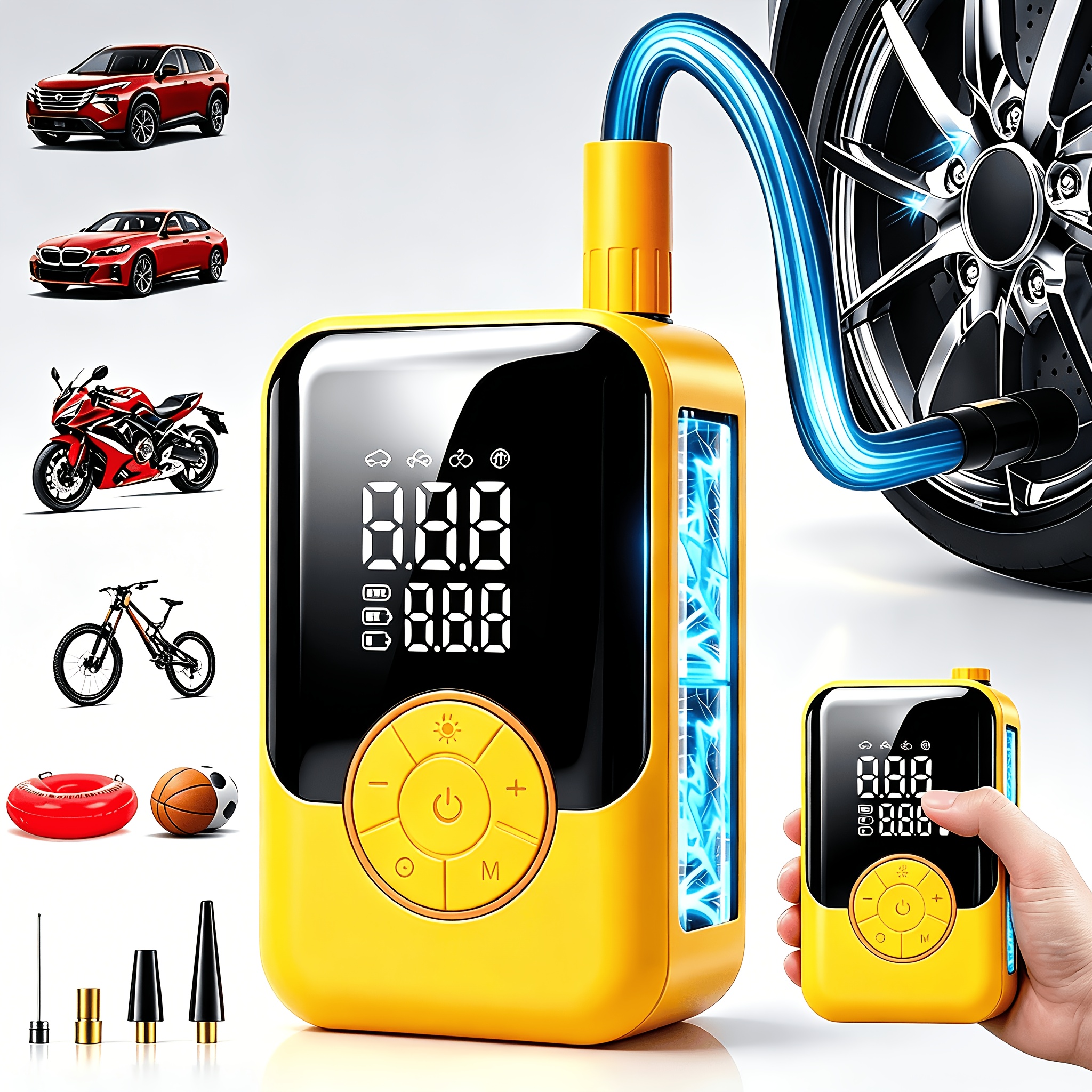 TEMU Portable Air Compressor For Tire Inflator, 250 Psi Car Tire Pump, Usb Charging Intelligent Cordless Air Pump, With Digital Pressure Gauge/led
