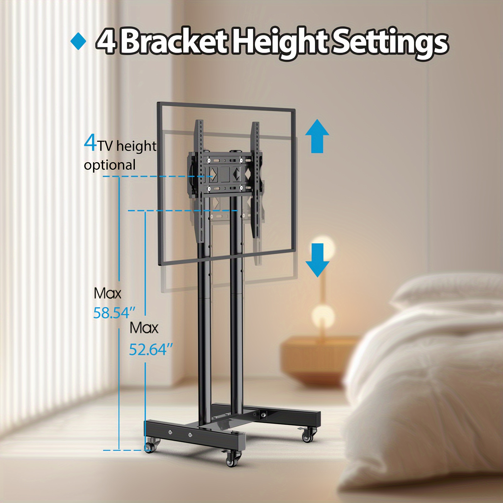 mobile tv cart rolling tv stand for 26 60 inch screens up to 88lbs portable tv stand on wheels with height adjustable shelf outdoor tv stands mount for home   vesa 400x400mm black