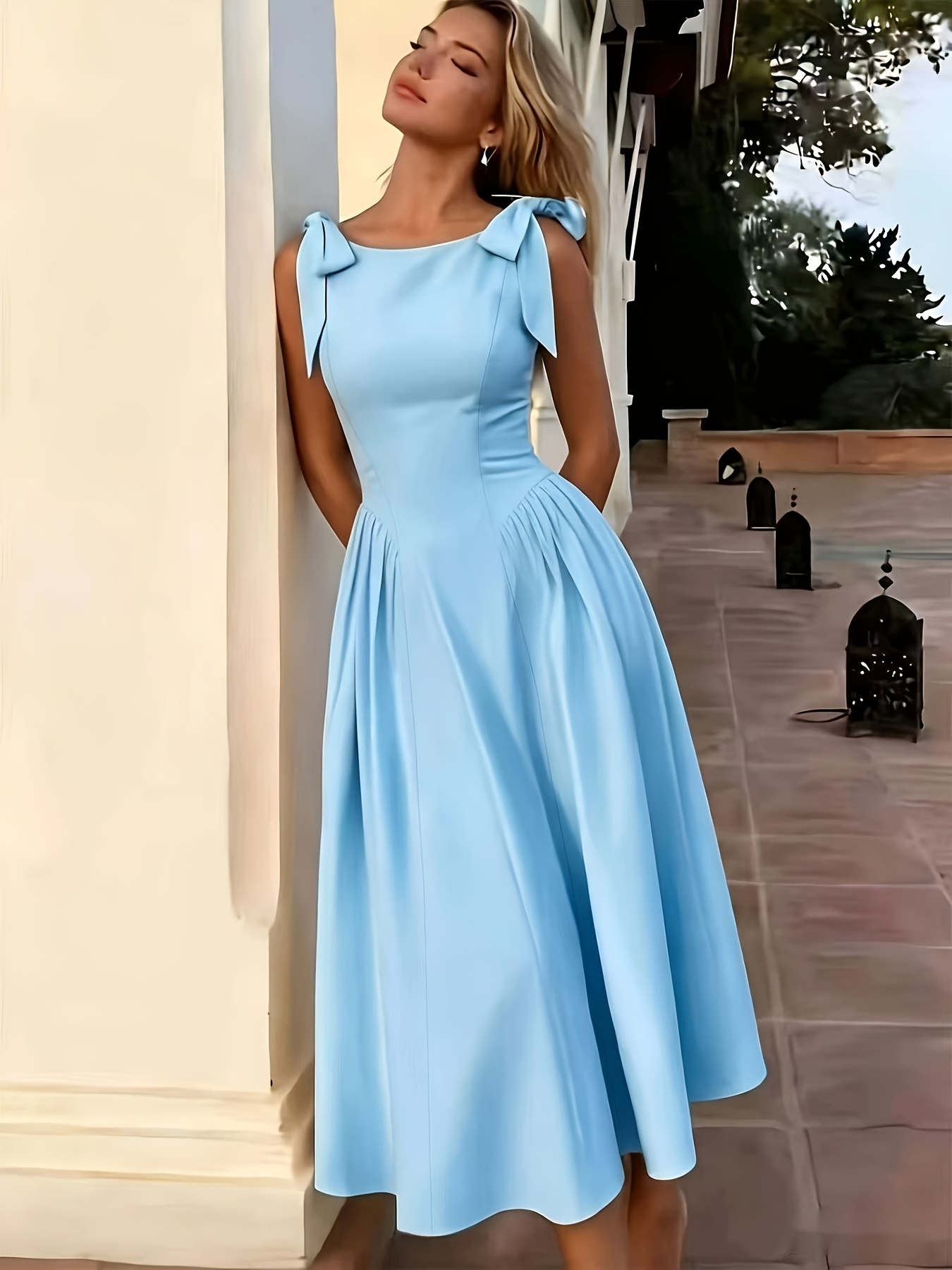 retro style bow strap dress for women with a cinched waist and a large swing hem making it and tall   shoulder straps add a touch of gentleness suitable for   occasions like dates and  