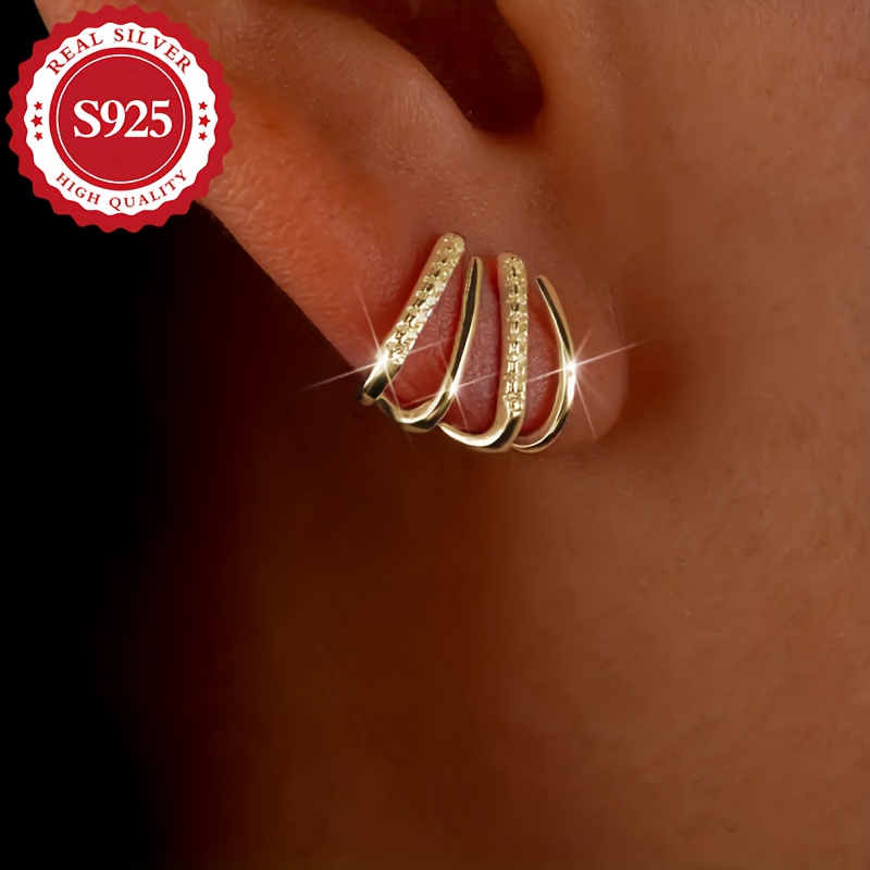 Image of Pair Of S925 Silver Women's Four-prong Earrings, , Shiny Synthetic Synthetic Zirconia, Perfect For Parties And Daily Wear, Ideal For Pet Lovers, Hypoallergenic