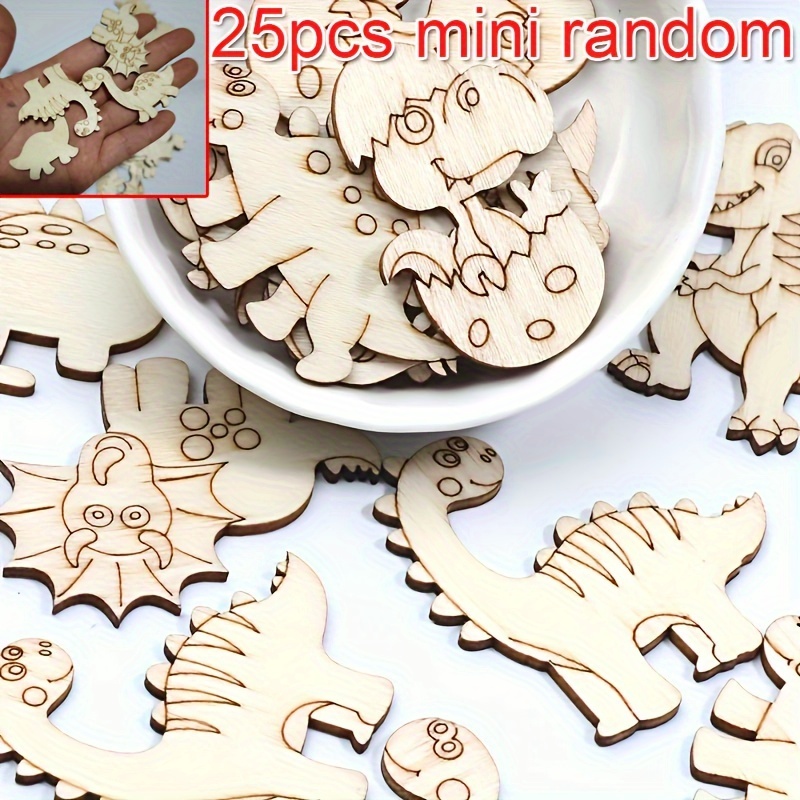 

25pcs Wooden Dinosaur Cutouts Set - Diy Craft & Home Decor Embellishments, No Power Needed