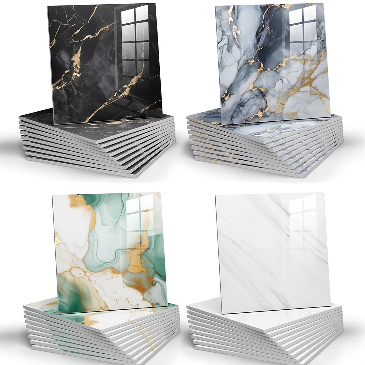 waterproof 10 20pcs luxemarble peel and stick shower tiles space theme square wall hanging decor for bathroom   room 11 8 x11 8 indoor use pvc wall panels