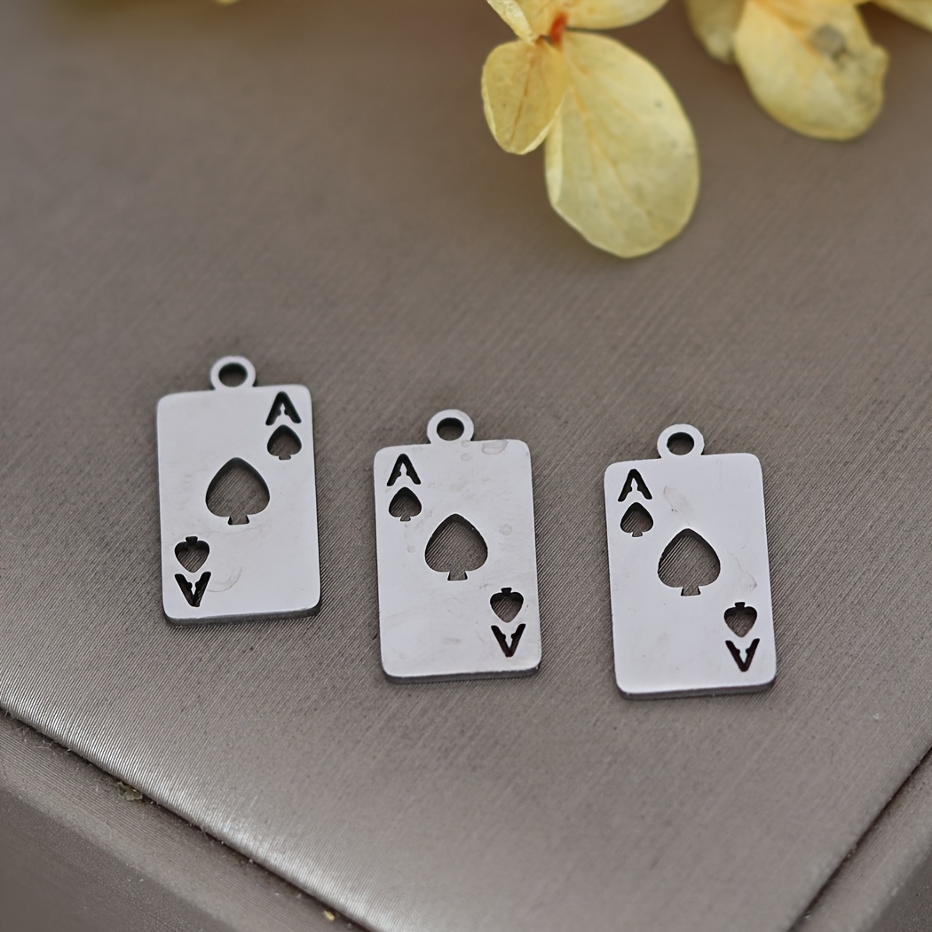 Image of 3pcs Stainless Steel Playing Card Ace Of Hearts Pendant Charms For Jewelry Making Craft Tassels Earrings Necklace Additions