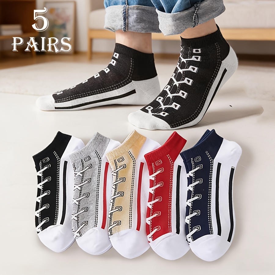 Image of 5-pair, Creative And Unique, Fun And Quirky, Ankle Socks, Low-top Athletic Socks, Summer Thin Socks, Sporty Trendy Socks, Canvas Shoe Socks, Comfortable, Breathable
