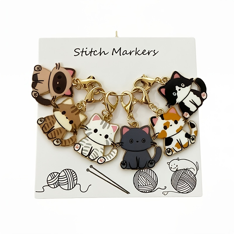 TEMU 6pcs Cat Stitch Marker Charms For Crocheting And Knitting, Locking Alloy Enamel Crochet Stitch Marker With Lobster Clasp Knitting Crocheting