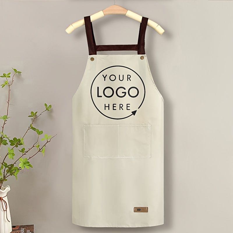 TEMU 1pc Customized Thickened Adjustable Chef Apron With Personalized Design, Available In Black And White With Pockets For Custom Text And Logo