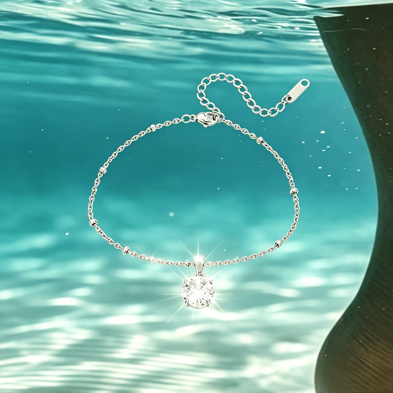 2pcs Elegant Sparkling Stainless Steel Pendant Anklet Set
