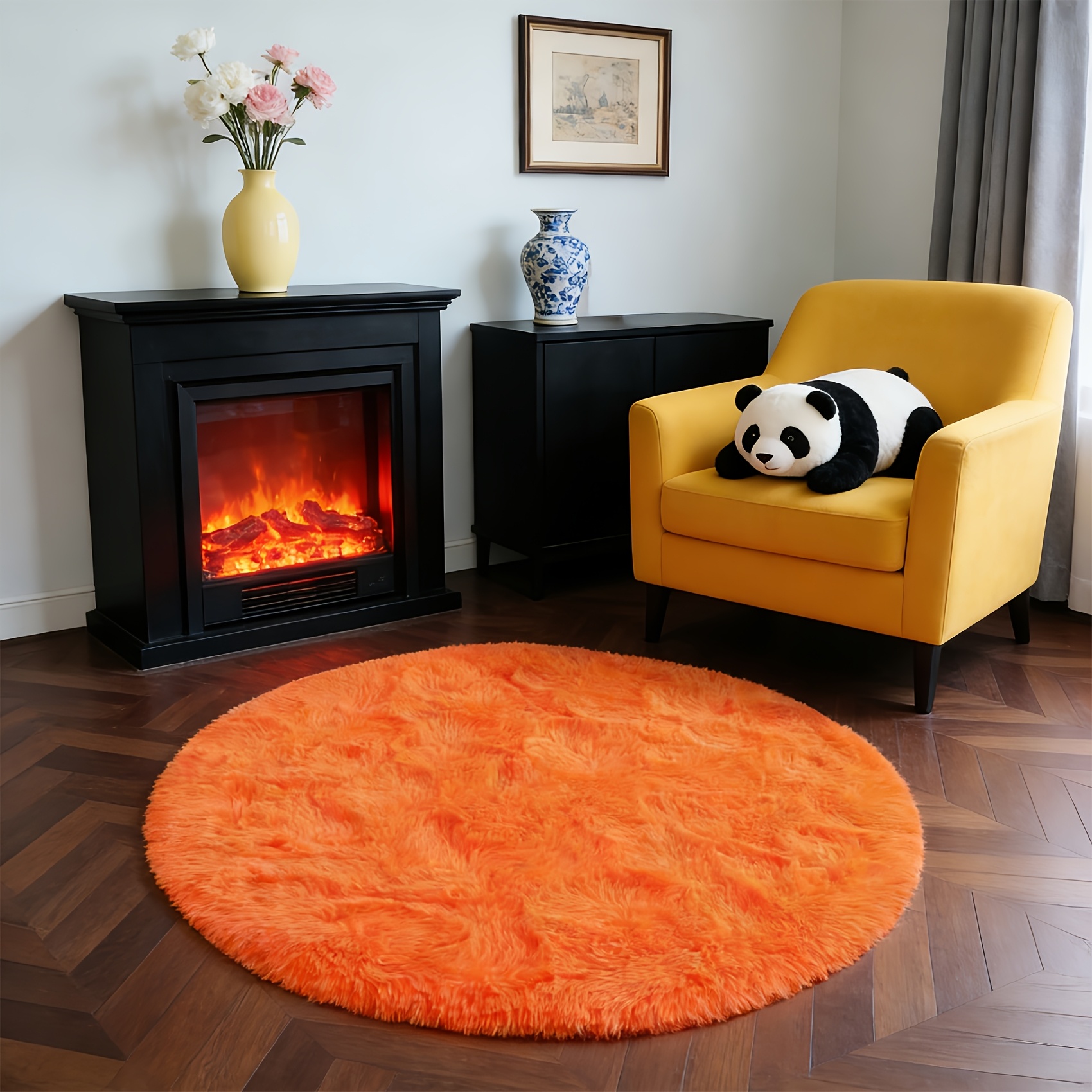 TEMU A Warm Orange Round Rug For The Living Room, Bedroom, Dorm Bedside, Under , In , Or A Corner Of The Room. Perfect For Spring And Summer Refresh,