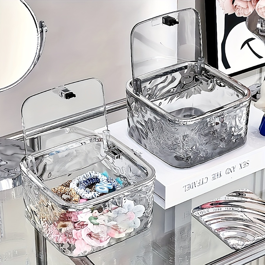 

Chic Clear Acrylic Hair Accessory Organizer With Lid - Waterproof Storage Box For Headbands, Bows, Swabs & Clips - Versatile Bathroom Container