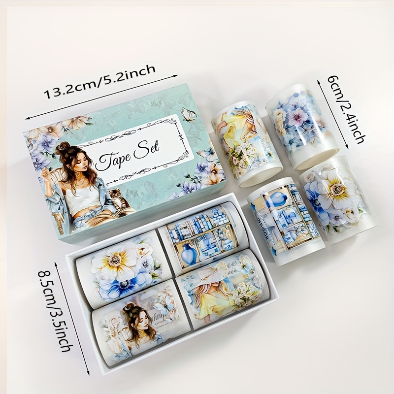 4pcs/ Set Lady Washi Tape Pre-cut Transparent Masking Tape For Stickers Scrapbooking Journal Diary Decoration