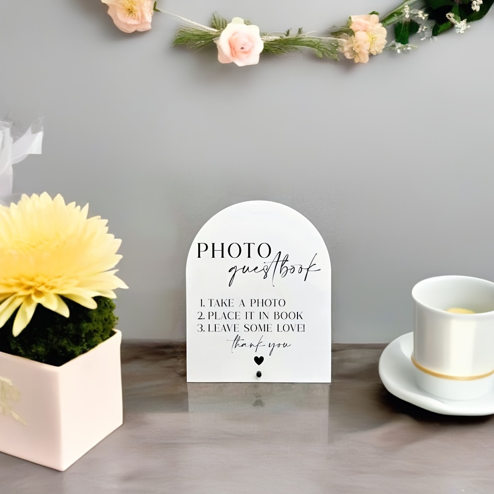 

Panneau de livre d'or photo en acrylique - Support élégant pour mariage et fête d'anniversaire, signalisation universelle pour les célébrations, décor directionnel pour photomaton non électrique