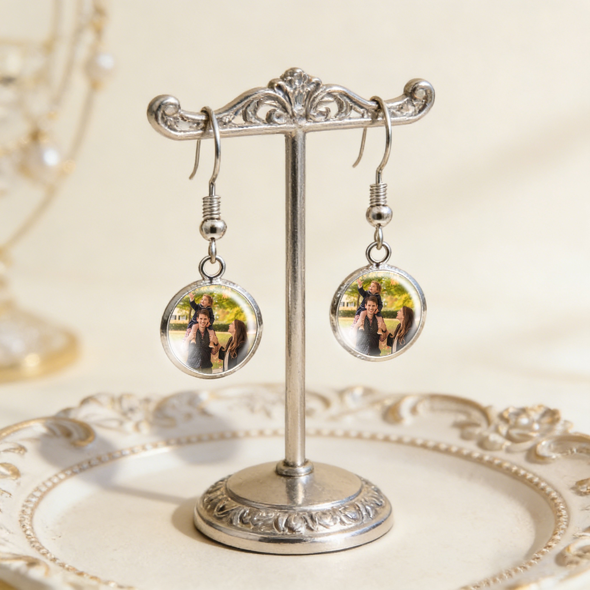 2pcs Custom Round Drop Earrings with Glass Bases
