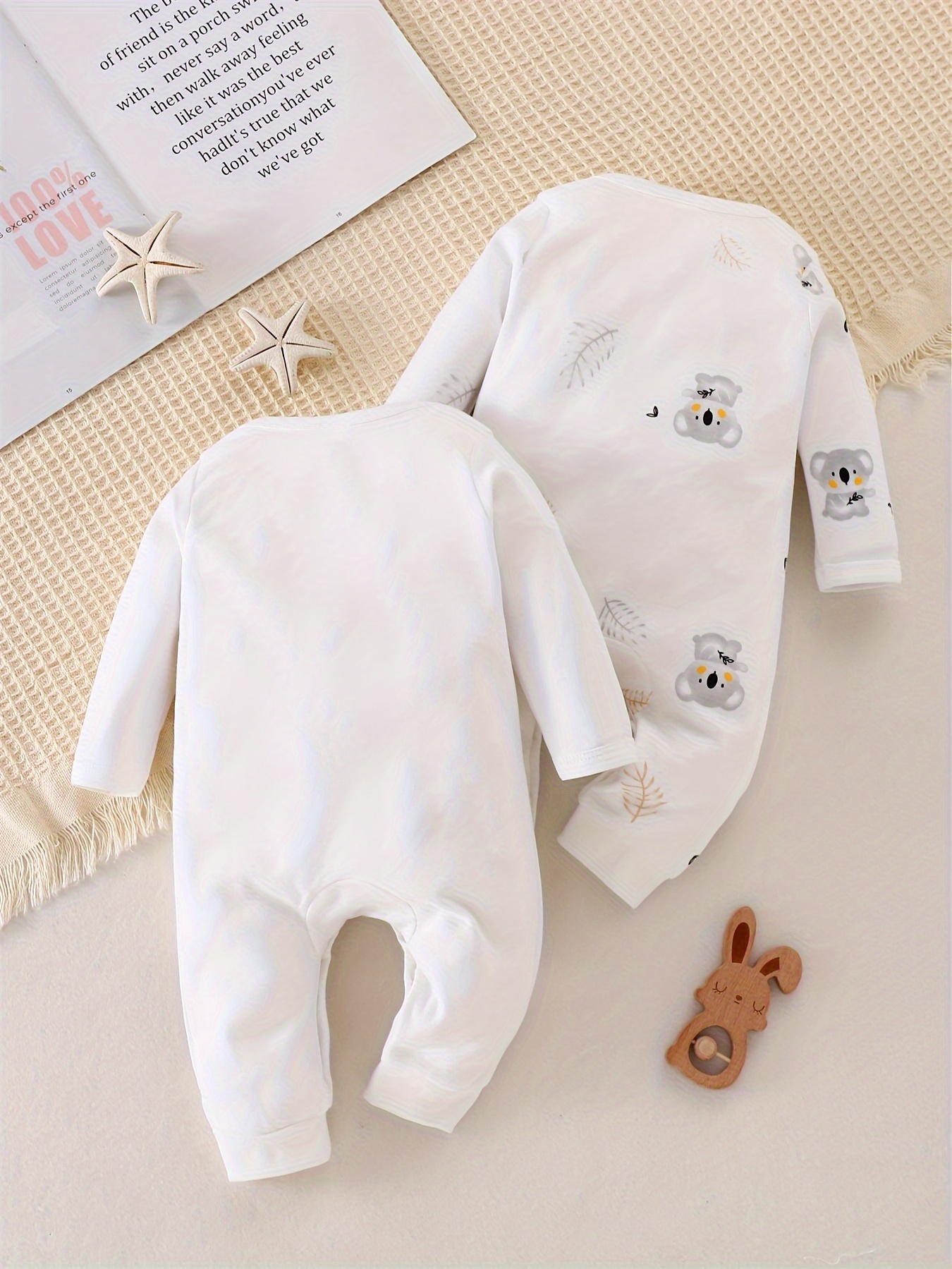 Baby Bodysuit Set with Cute Koala Print, 2pcs Newborn Romper for Autumn and  Winter Outdoor