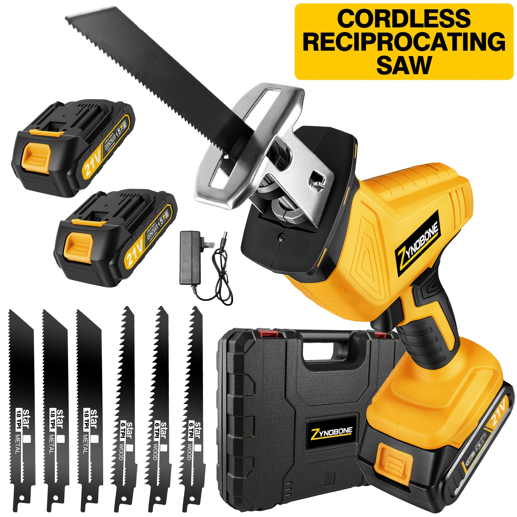TEMU Newly Upgraded Electric Reciprocating Saw, Wireless With Led Light And Safety Lock, Suitable For Cutting, With 1 Battery, Replaceable Saw Blades