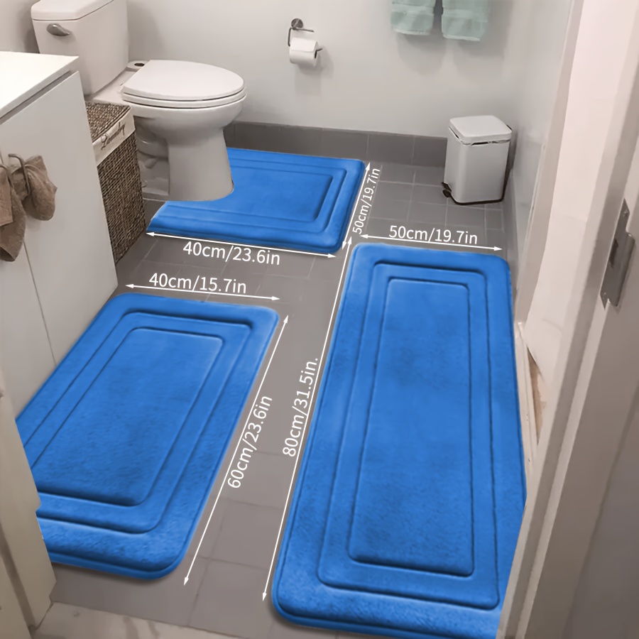 TEMU 3pcs Bathroom Carpet Set, Coral Fleece Material, Comfortable Standing Mat With U-shaped Toilet Contour, Thickened, Super Absorbent And Soft