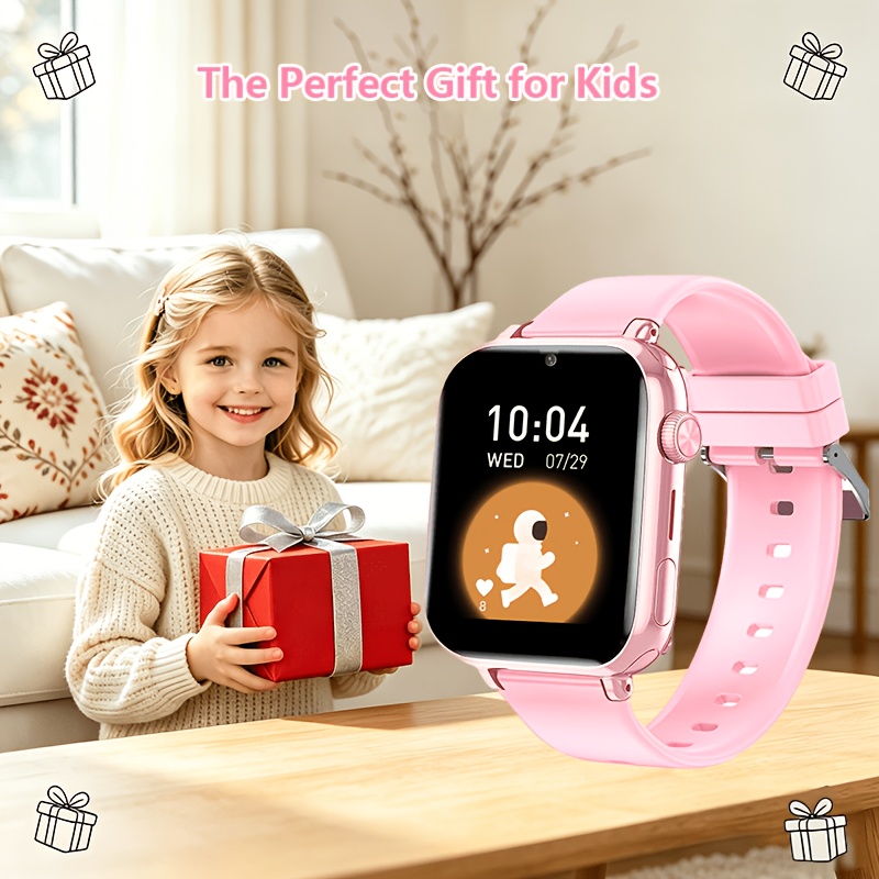 Kinder Smartwatch 4G Smartwatch LTE, GPS-tracker, Videogesprek, SOS-knop, Spraakchat, Schoolmodus, Stappenteller, Wekker, Spelletjes, Roze, Paars, Blauw, Zwart, Cadeau voor Meisjes Jongens