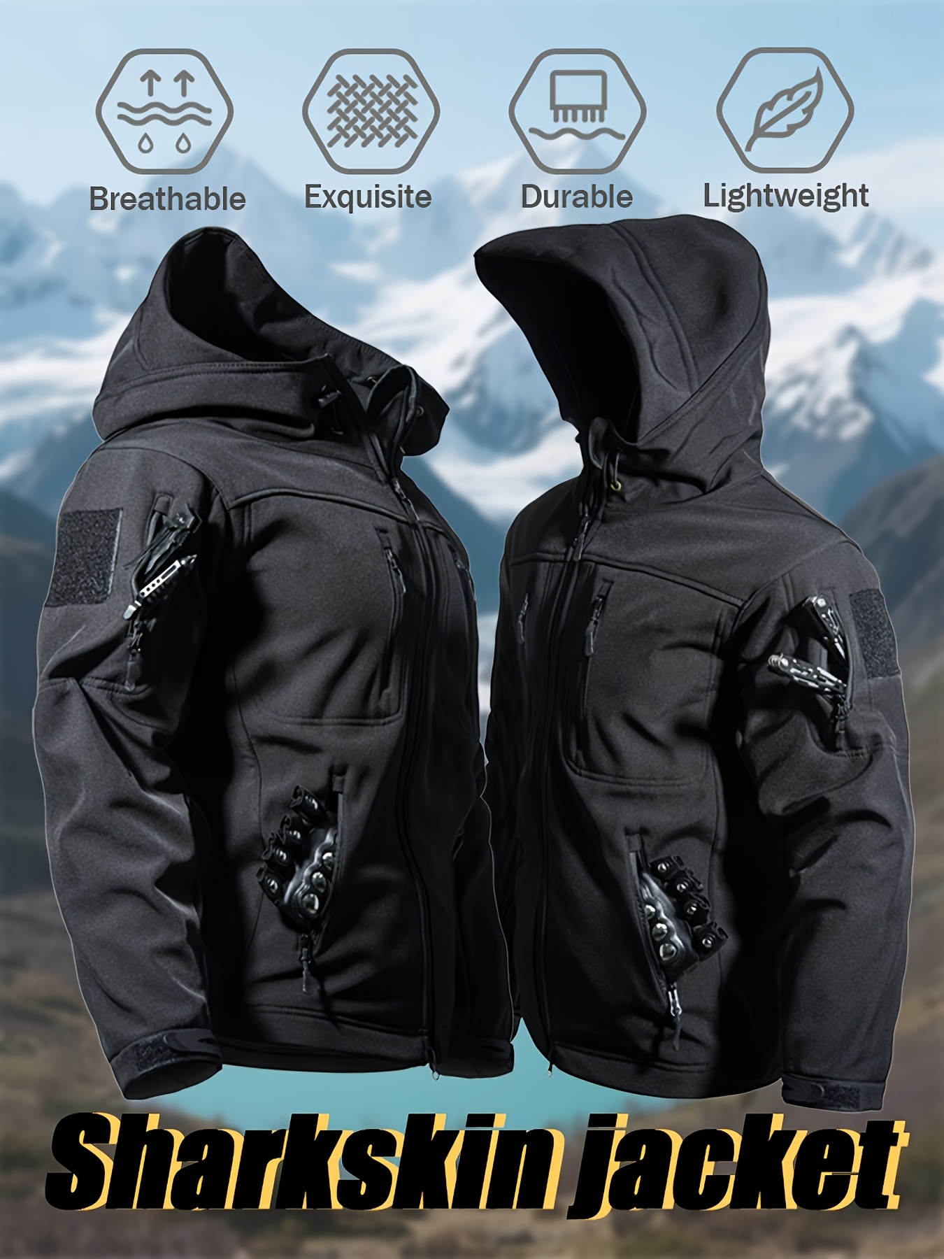 imagen del artículo chaqueta táctica de exterior para hombre con material resistente a la abrasión y múltiples bolsillos - ropa de   deportiva de temporada (otoño/invierno) - adecuada para escalada en  , equipo de camping táctico,   de senderismo  , pesca, ropa casual, ropa de   de