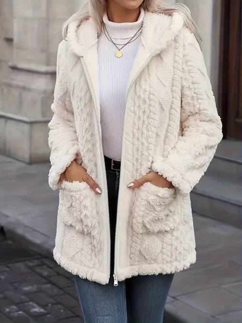 dubbelzijdige pluche rits capuchon cardigan dames casual middellange pluche jas voor herfst en winter