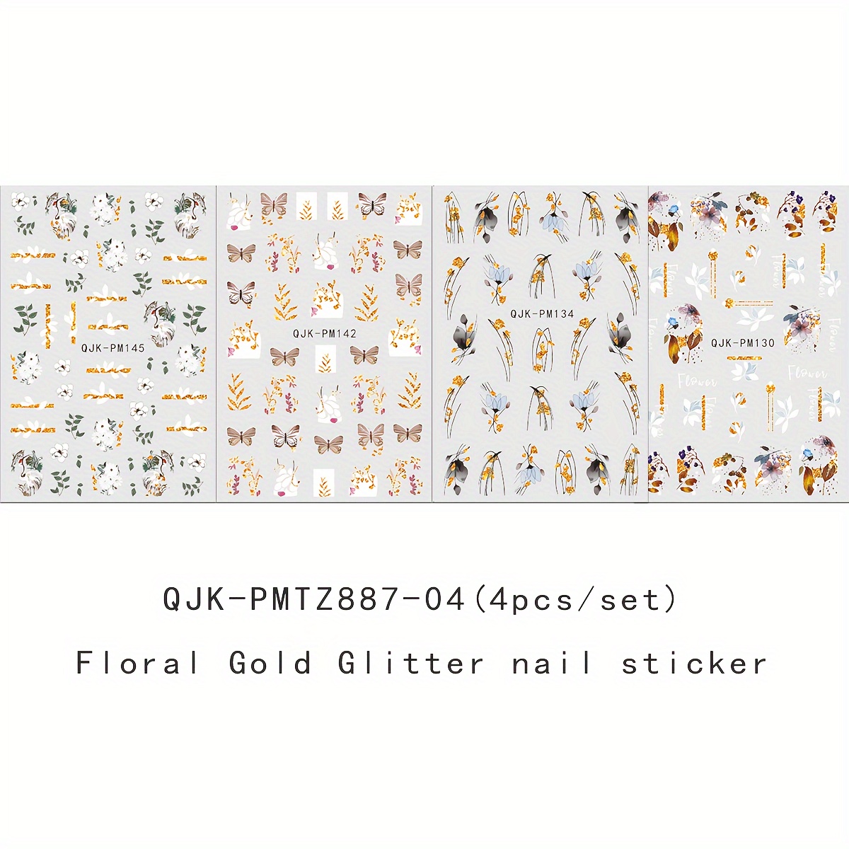 4 Flower Set Golden Glitter Nail Sticker Nail Self-adhesive Decorative Tools Nail Decorative Accessories