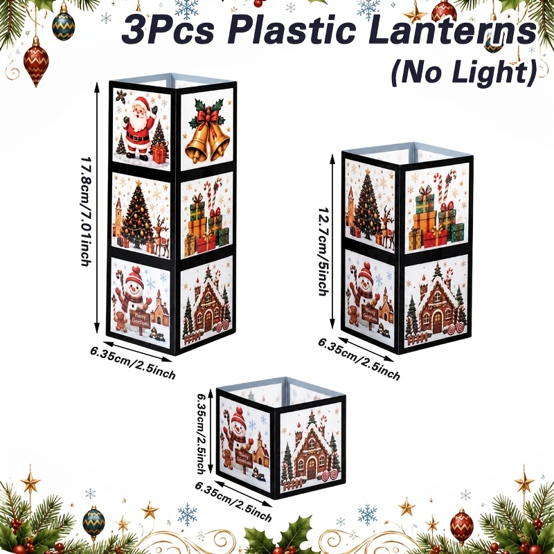 TEMU 3pcs, Christmas Themed Plastic Lampshade (without Lights), Christmas Bell Gift Santa Claus Design Merry Christmas Decoration For Home, Happy New
