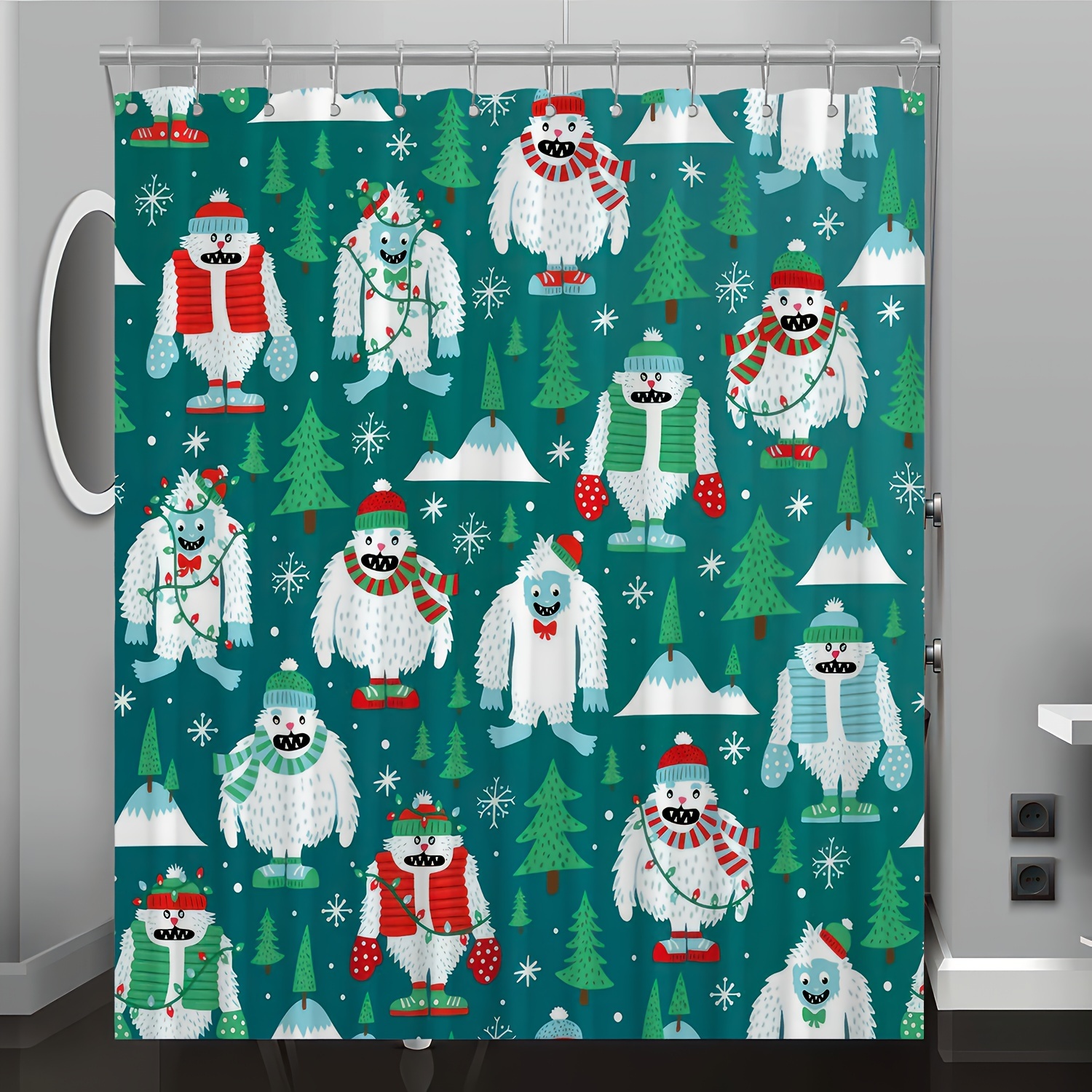 

1pc Christmas Decoration Pattern Printed Shower Curtain, Bathroom Decoration Decoration, Free , , And Polyester